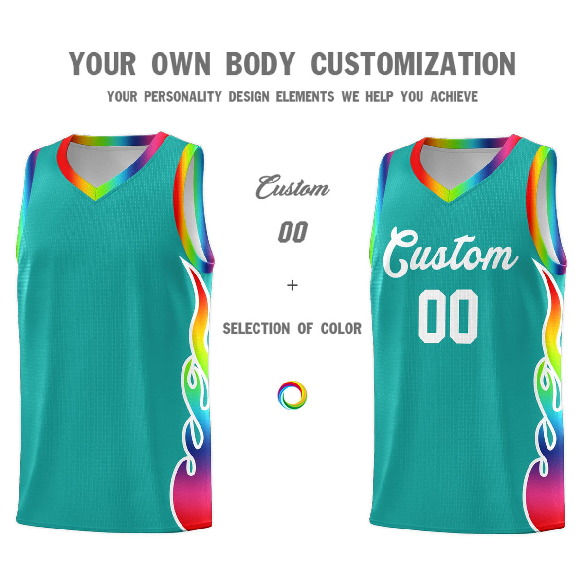 Custom Aqua Side Flame Pattern Fashion Sports Uniform Basketball Jersey|KXKSHOP