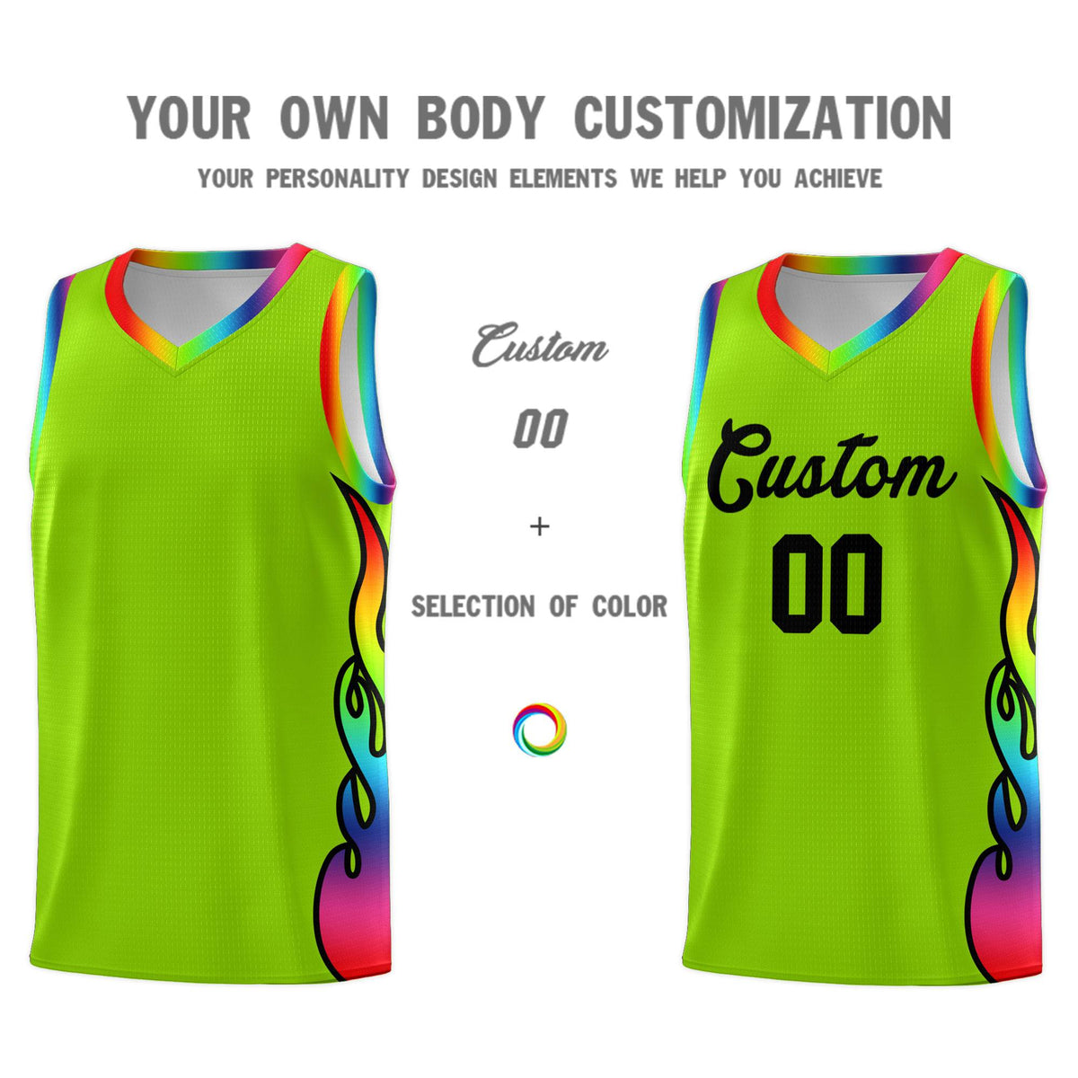 Custom Neon Green Side Flame Pattern Fashion Sports Uniform Basketball Jersey|KXKSHOP