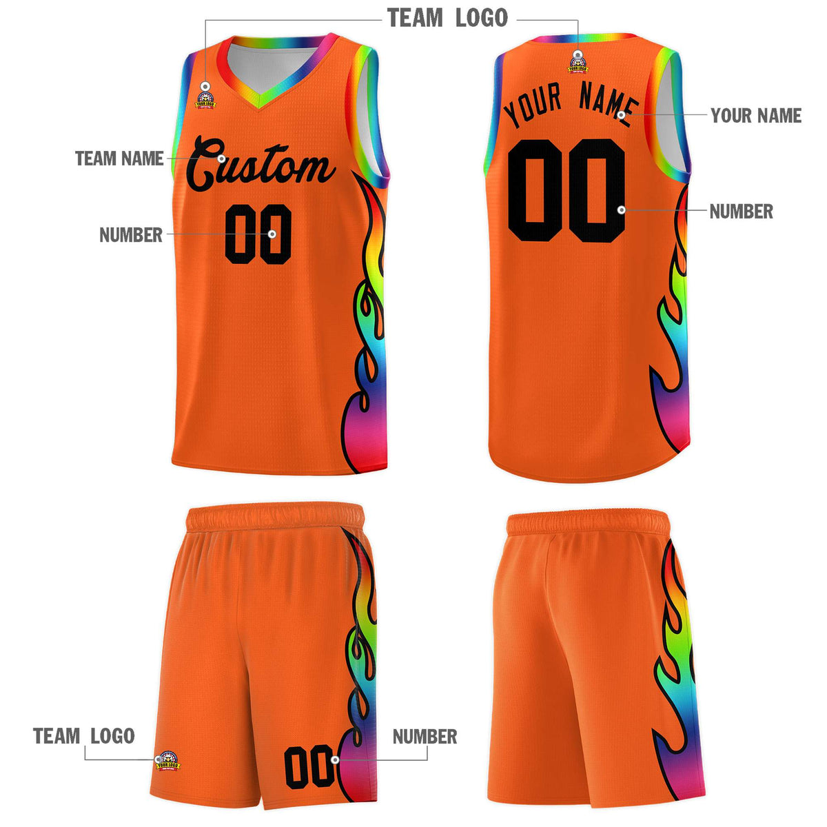 Custom Texas Orange Side Flame Pattern Fashion Sports Uniform Basketball Jersey|KXKSHOP