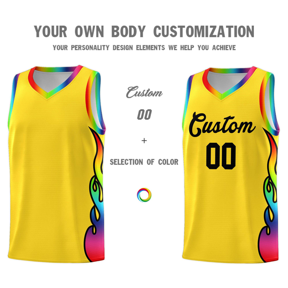 Custom Gold Side Flame Pattern Fashion Sports Uniform Basketball Jersey|KXKSHOP