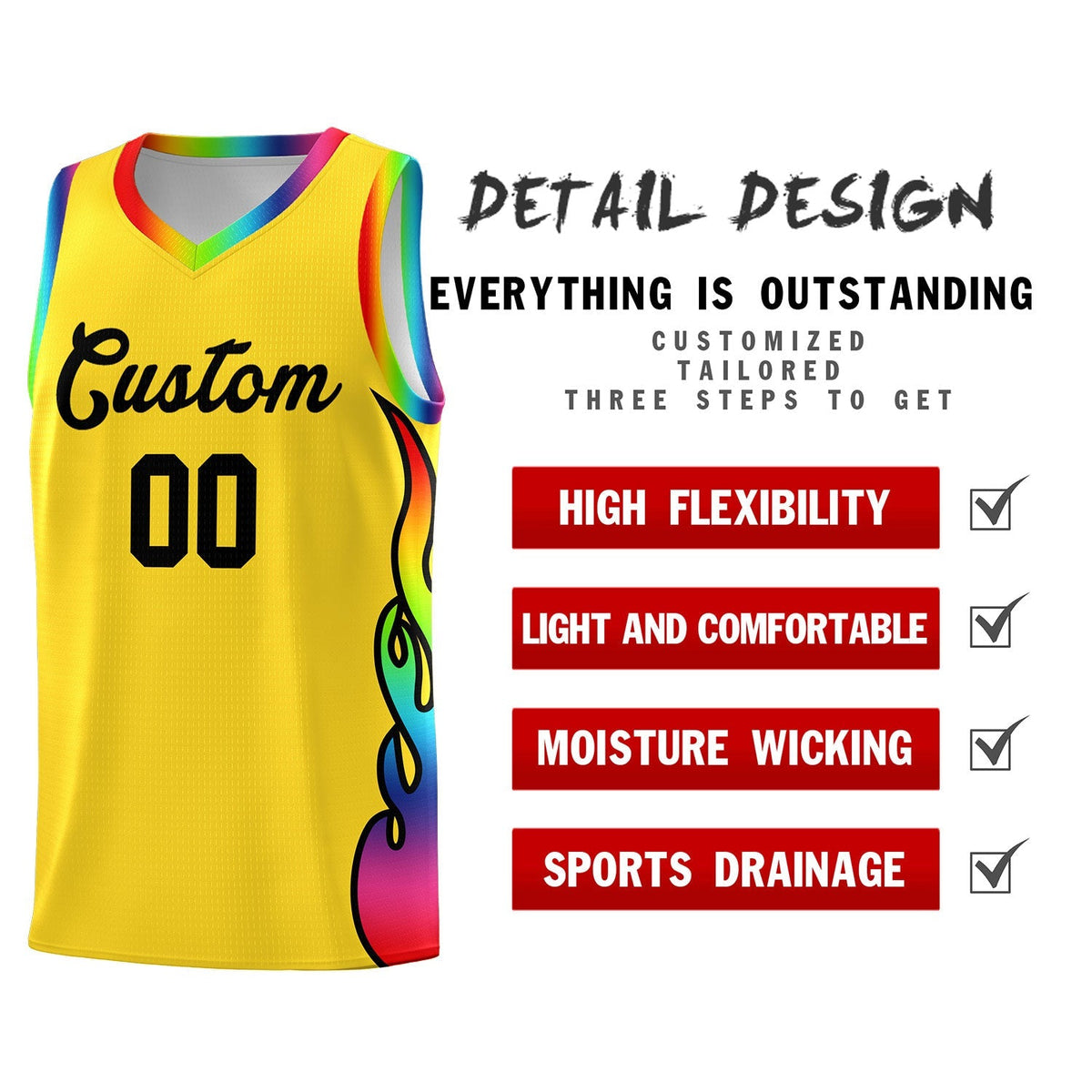 Custom Gold Side Flame Pattern Fashion Sports Uniform Basketball Jersey|KXKSHOP