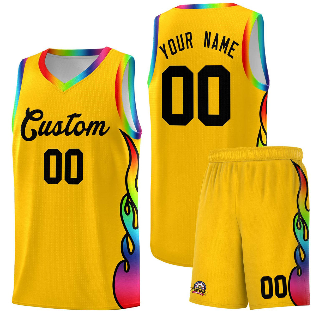 Custom Yellow Side Flame Pattern Fashion Sports Uniform Basketball Jersey|KXKSHOP