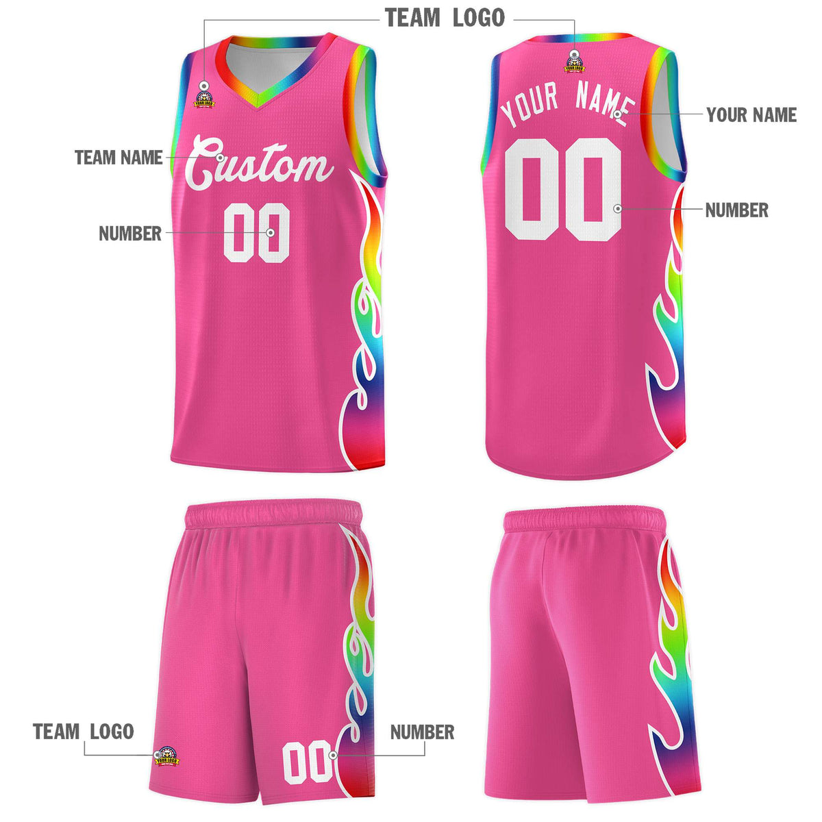 Custom Pink Side Flame Pattern Fashion Sports Uniform Basketball Jersey|KXKSHOP