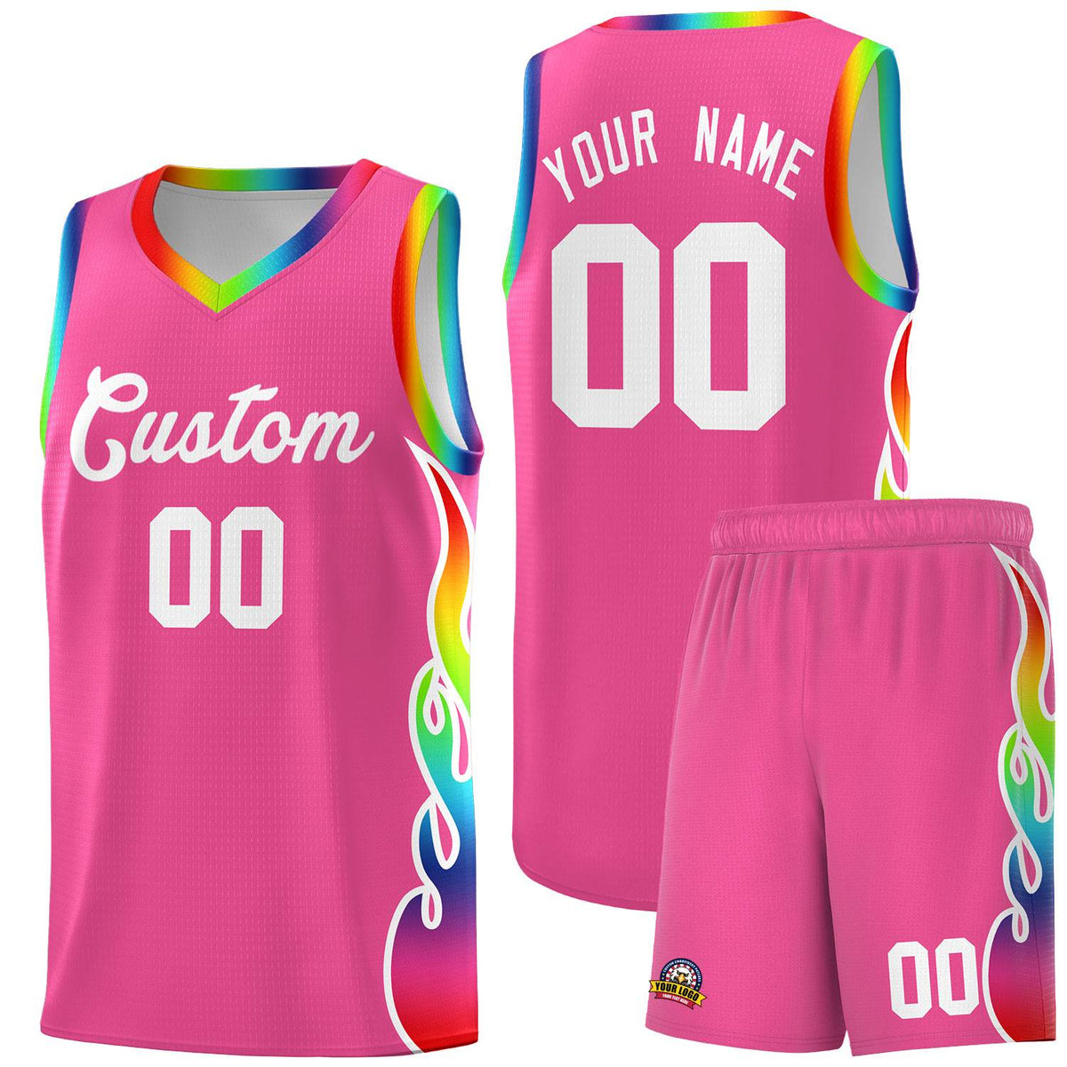 Custom Pink Side Flame Pattern Fashion Sports Uniform Basketball Jersey|KXKSHOP