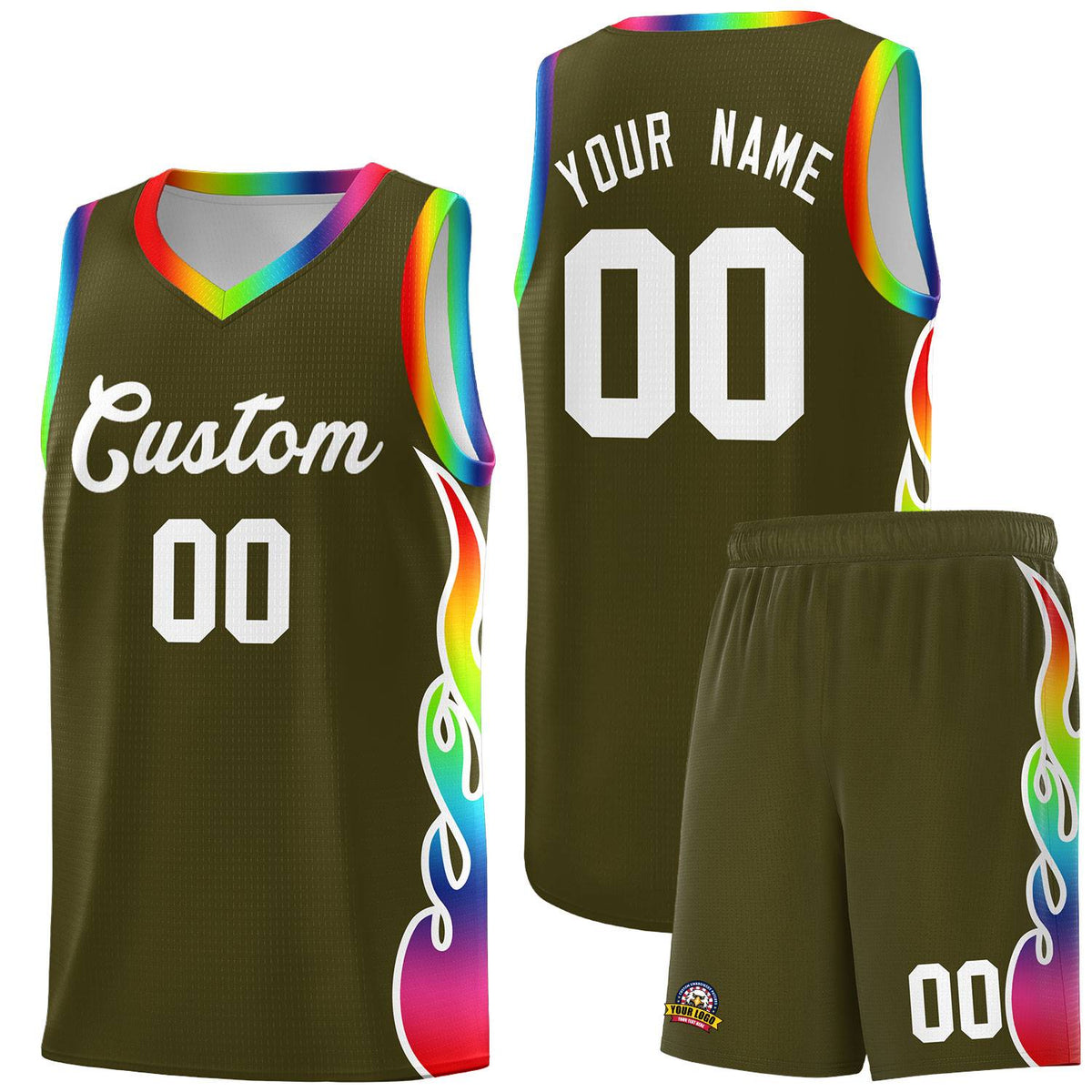 Custom Olive Side Flame Pattern Fashion Sports Uniform Basketball Jersey|KXKSHOP