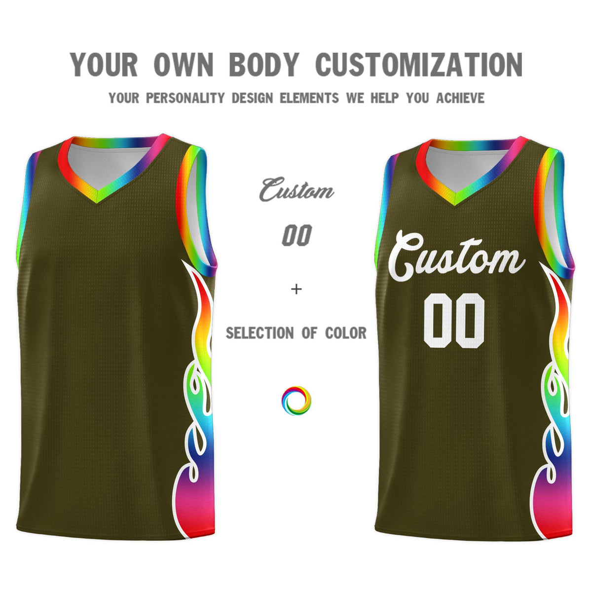 Custom Olive Side Flame Pattern Fashion Sports Uniform Basketball Jersey|KXKSHOP