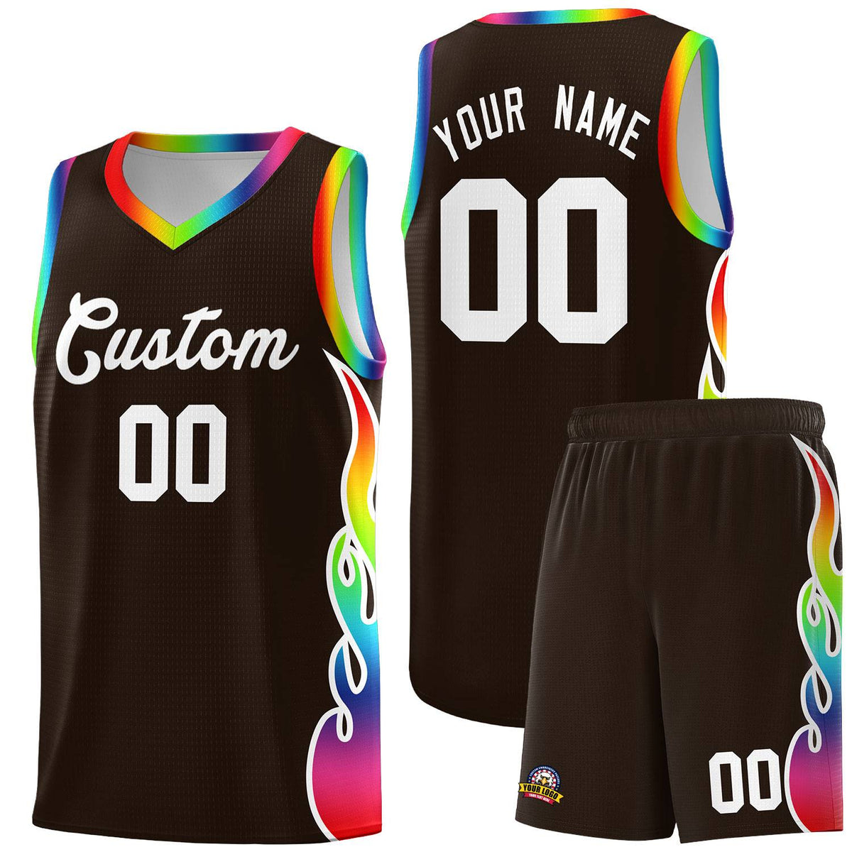 Custom Brown Side Flame Pattern Fashion Sports Uniform Basketball Jersey|KXKSHOP