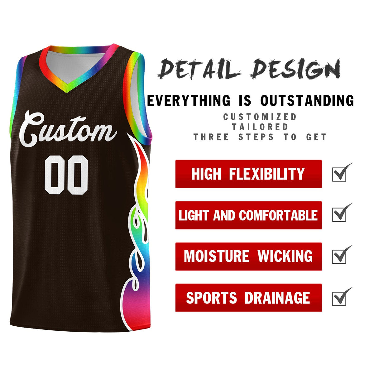 Custom Brown Side Flame Pattern Fashion Sports Uniform Basketball Jersey|KXKSHOP
