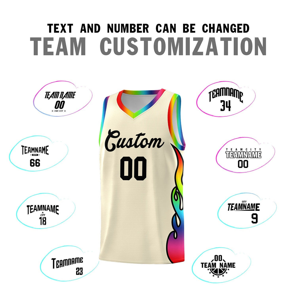 Custom Cream Side Flame Pattern Fashion Sports Uniform Basketball Jersey|KXKSHOP