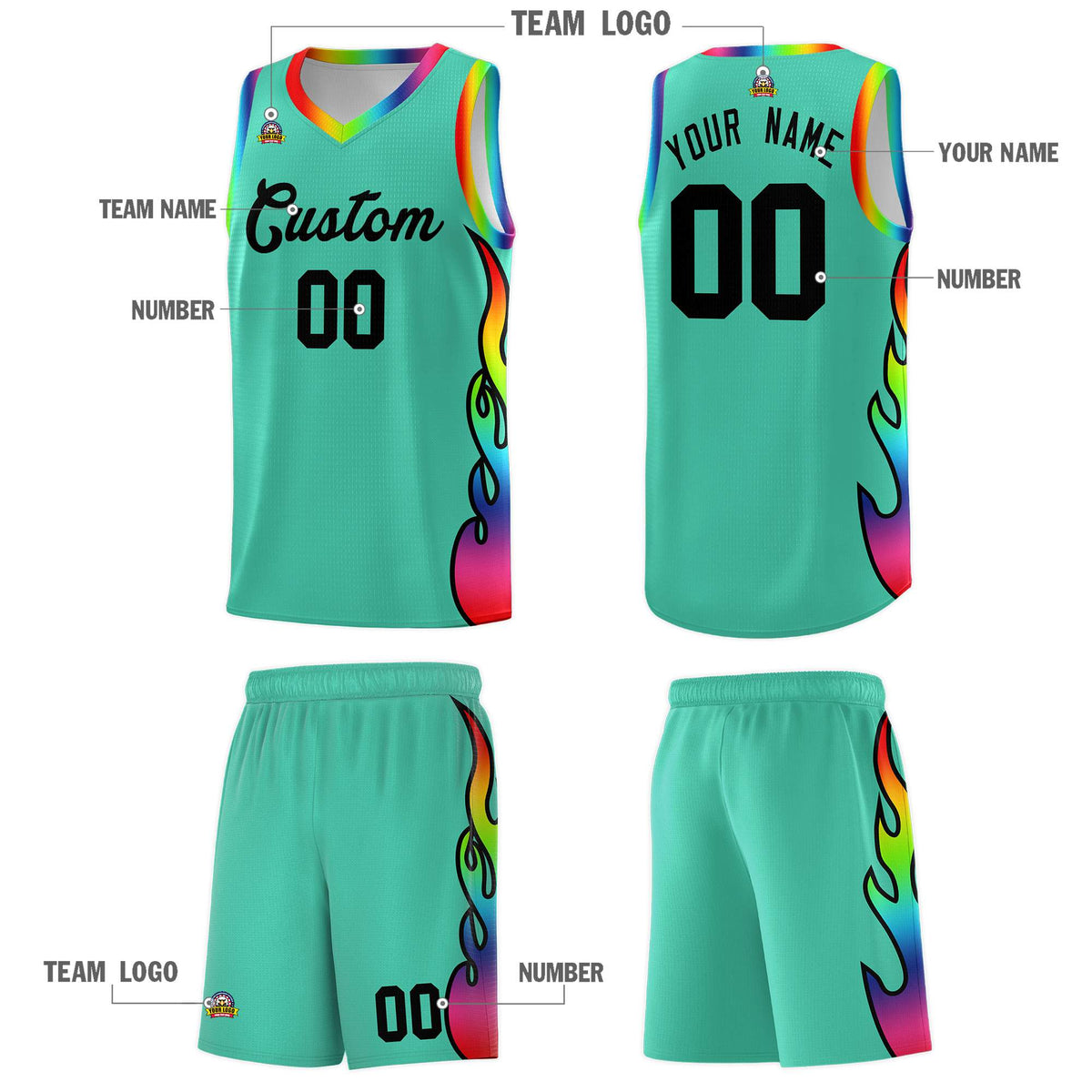 Custom Bright Green Side Flame Pattern Fashion Sports Uniform Basketball Jersey|KXKSHOP