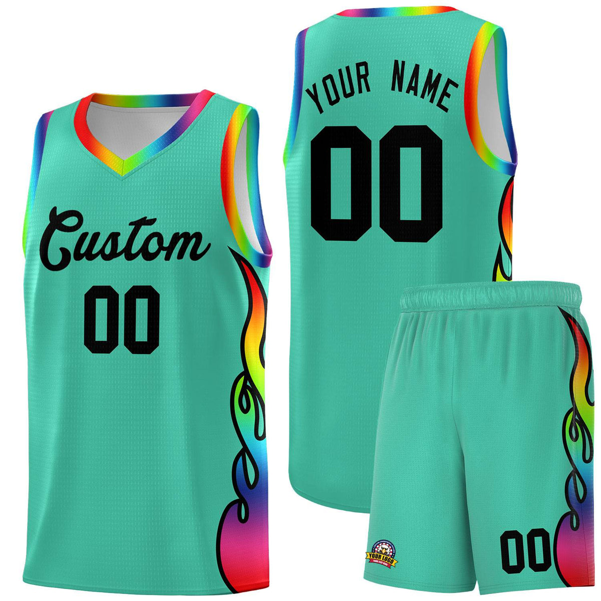 Custom Bright Green Side Flame Pattern Fashion Sports Uniform Basketball Jersey|KXKSHOP