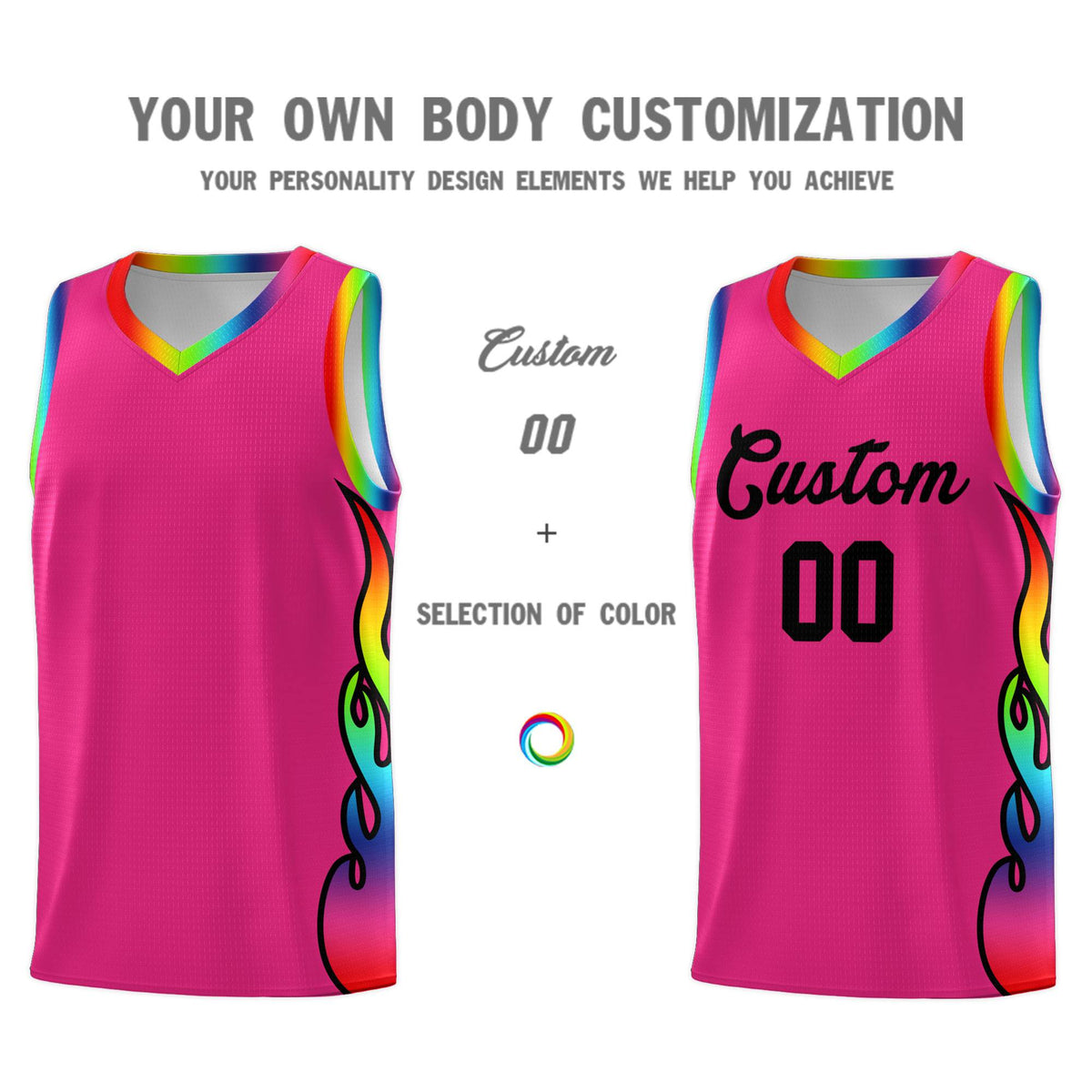 Custom Rose Red Side Flame Pattern Fashion Sports Uniform Basketball Jersey|KXKSHOP