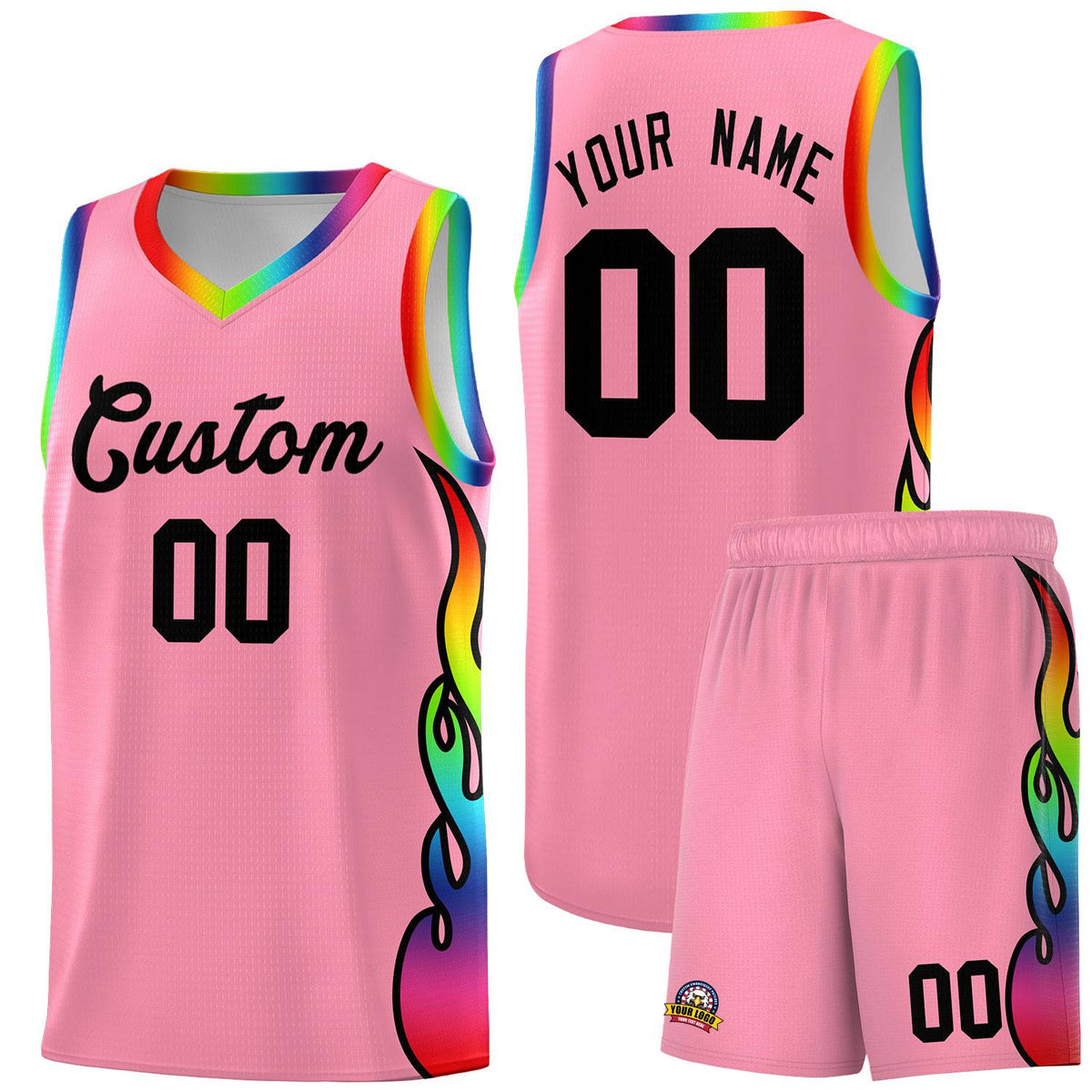 Custom Light Pink Side Flame Pattern Fashion Sports Uniform Basketball Jersey|KXKSHOP