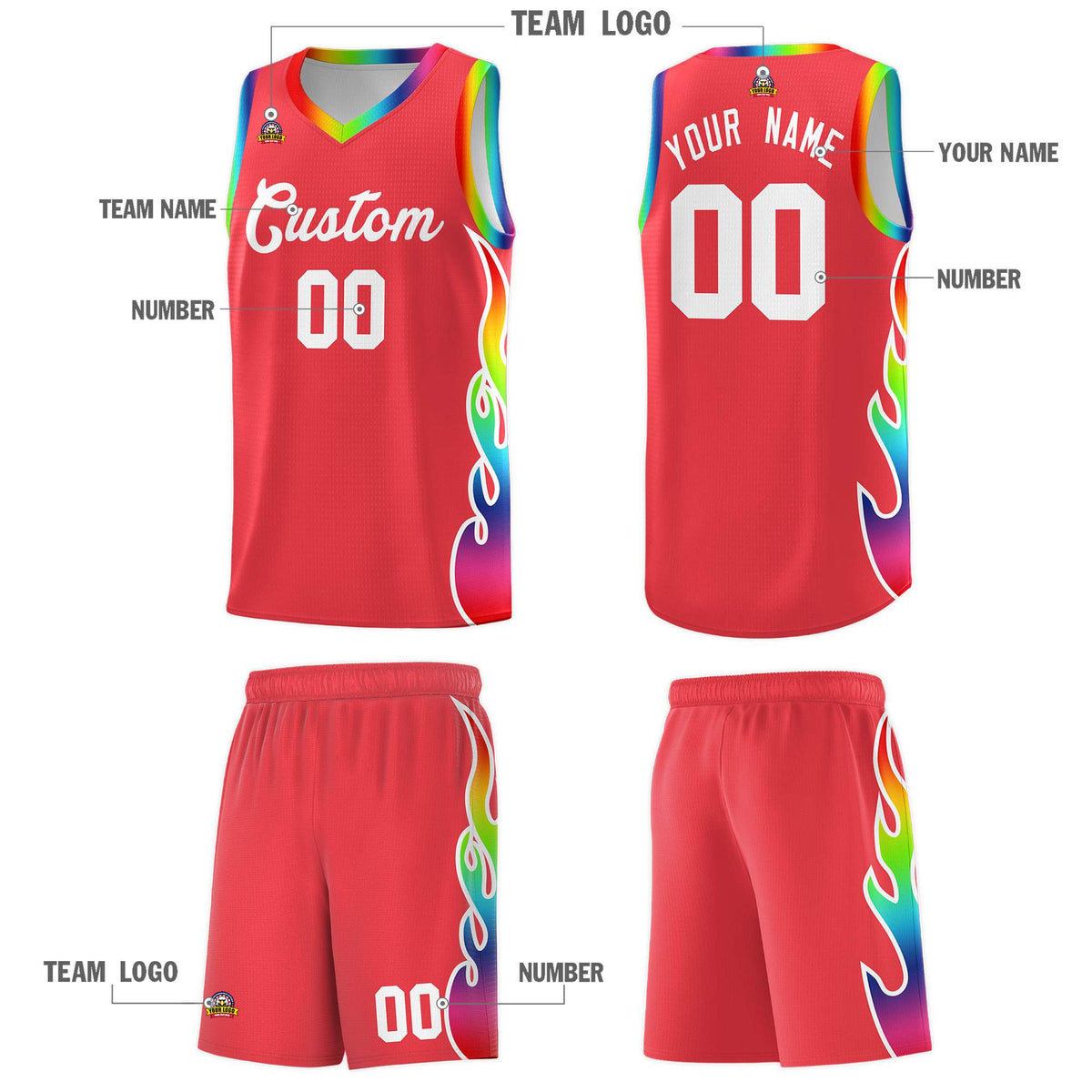 Custom Light Red Side Flame Pattern Fashion Sports Uniform Basketball Jersey|KXKSHOP