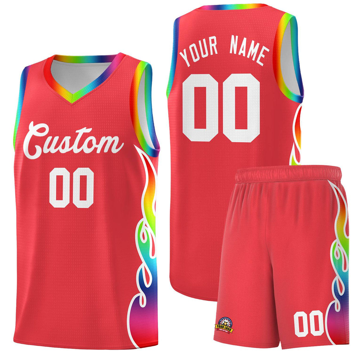 Custom Light Red Side Flame Pattern Fashion Sports Uniform Basketball Jersey|KXKSHOP