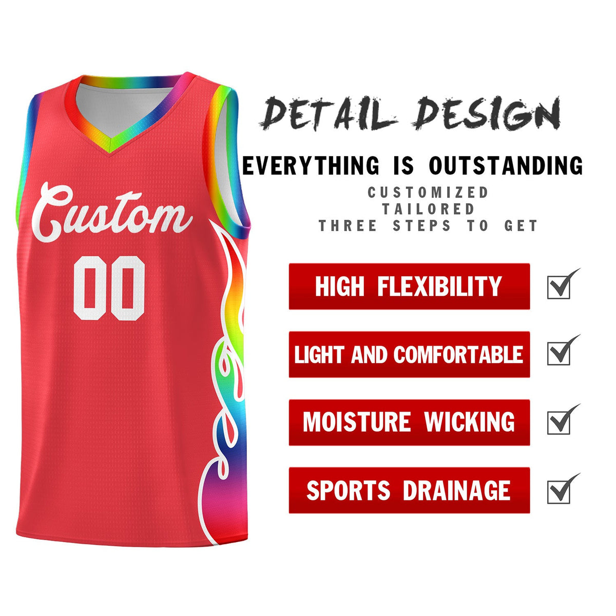 Custom Light Red Side Flame Pattern Fashion Sports Uniform Basketball Jersey|KXKSHOP