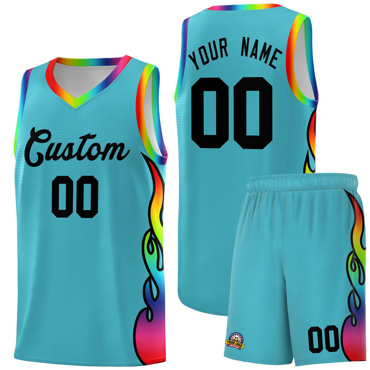 Custom Sky Blue Side Flame Pattern Fashion Sports Uniform Basketball Jersey|KXKSHOP