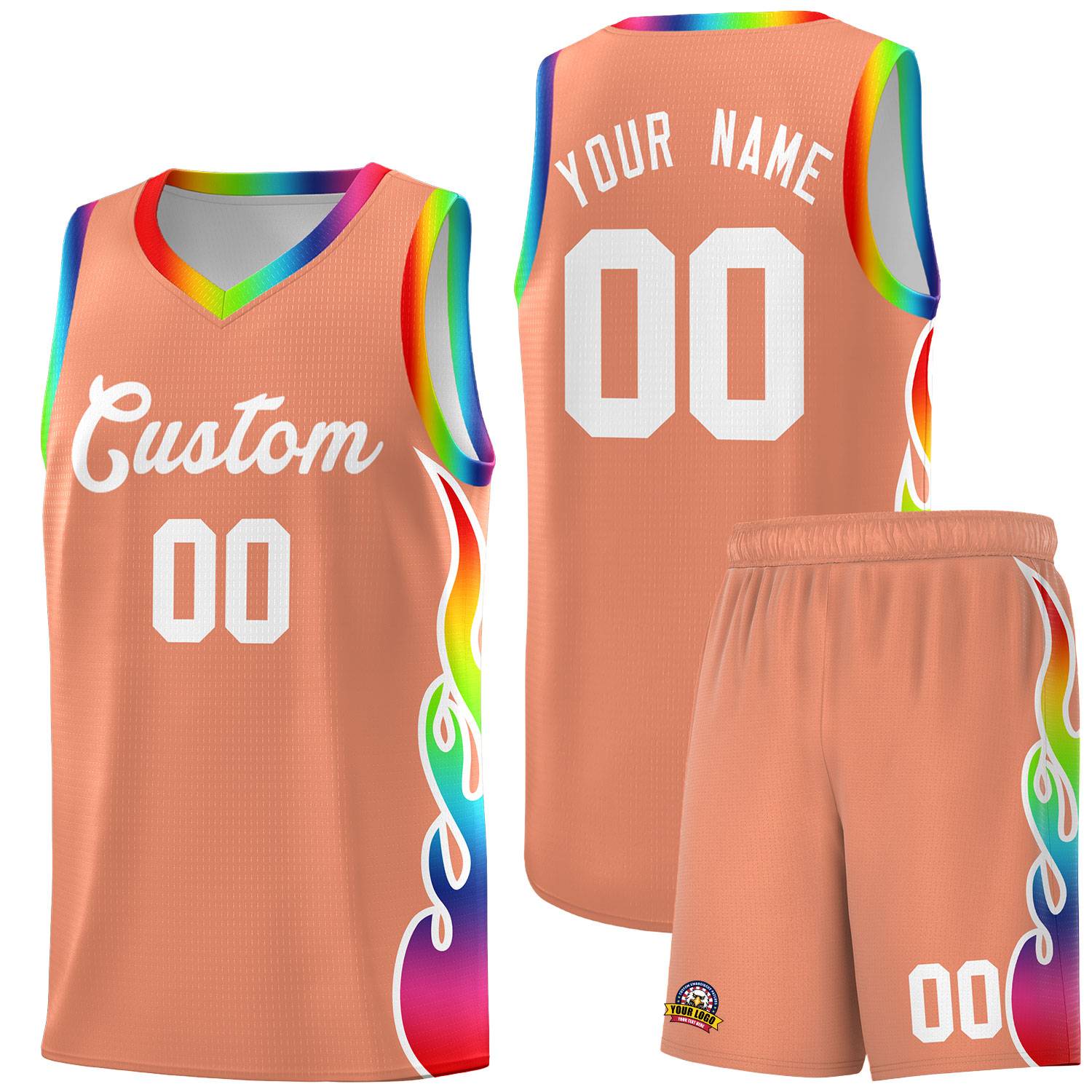 Custom Light Orange Side Flame Pattern Fashion Sports Uniform Basketball Jersey|KXKSHOP