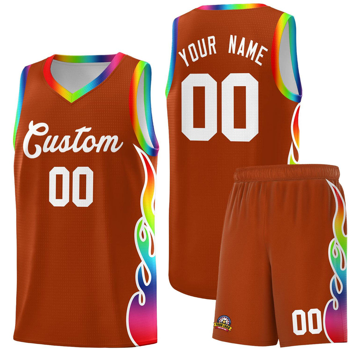 Custom Texas Orange Side Flame Pattern Fashion Sports Uniform Basketball Jersey|KXKSHOP