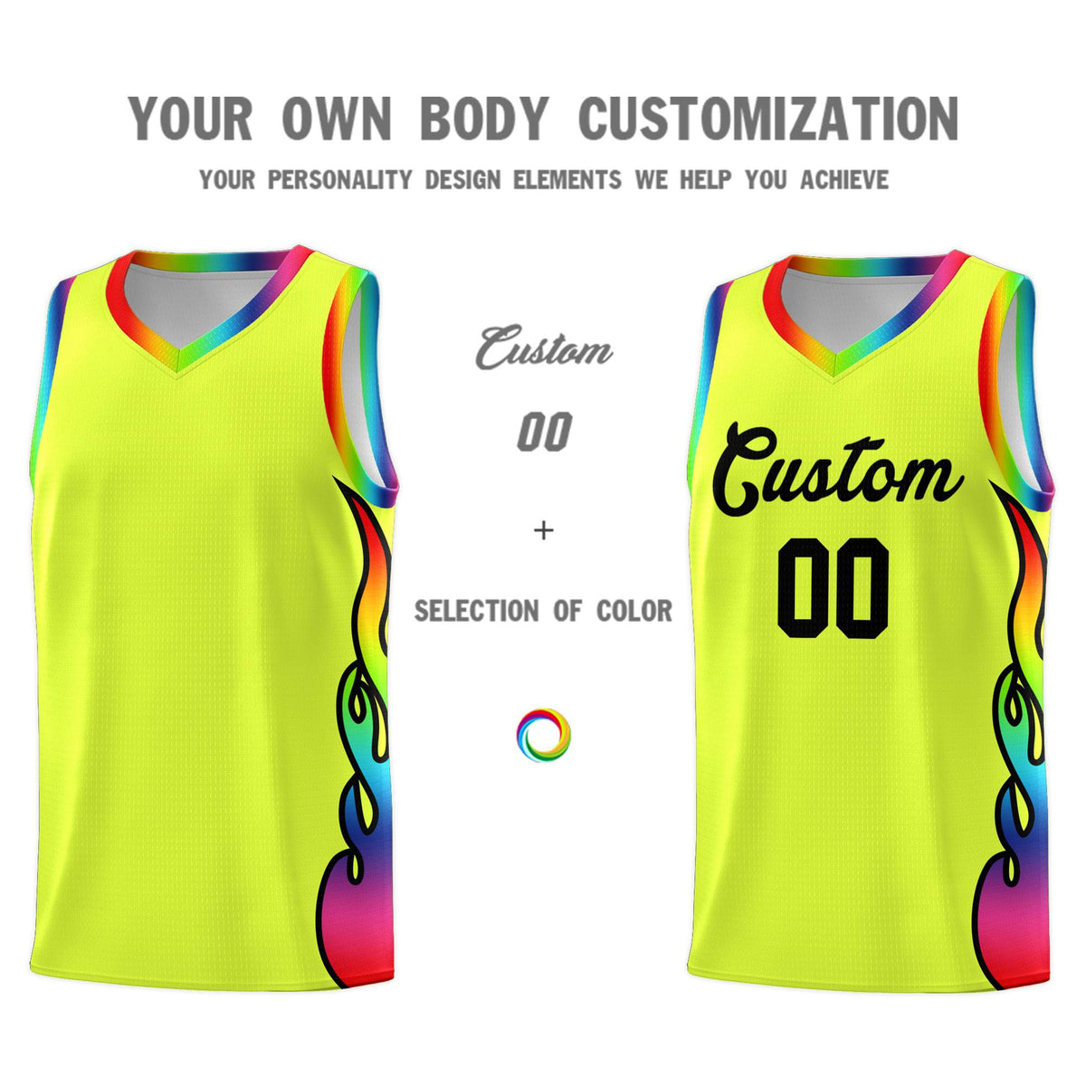 Custom Fluorescent Green Side Flame Pattern Fashion Sports Uniform Basketball Jersey|KXKSHOP