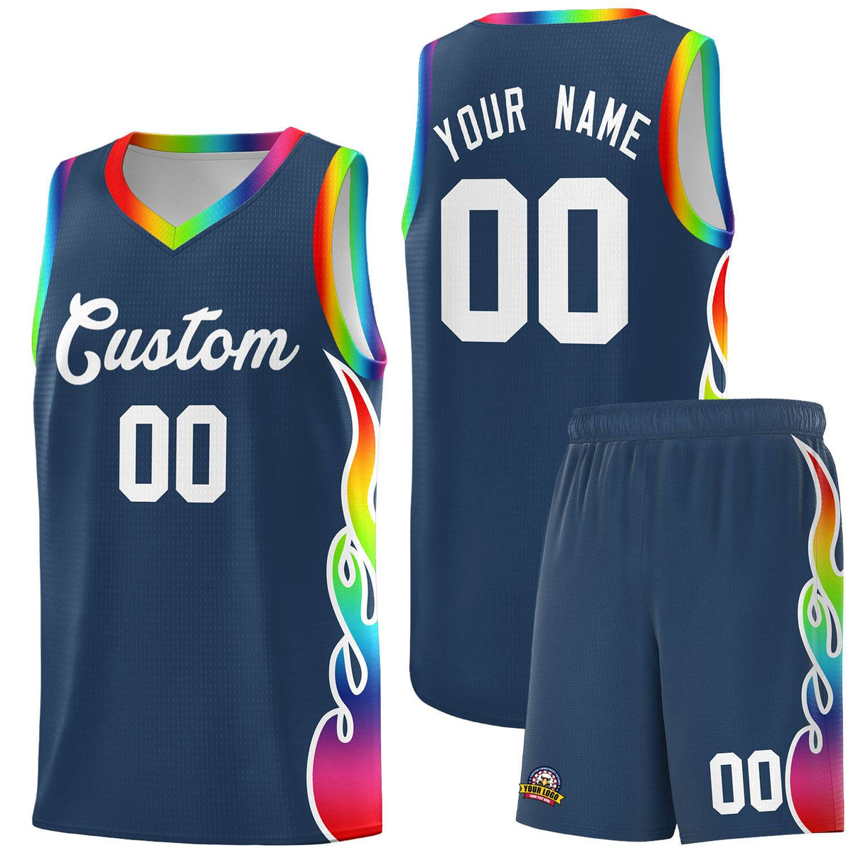 Custom Midnight Blue Side Flame Pattern Fashion Sports Uniform Basketball Jersey|KXKSHOP