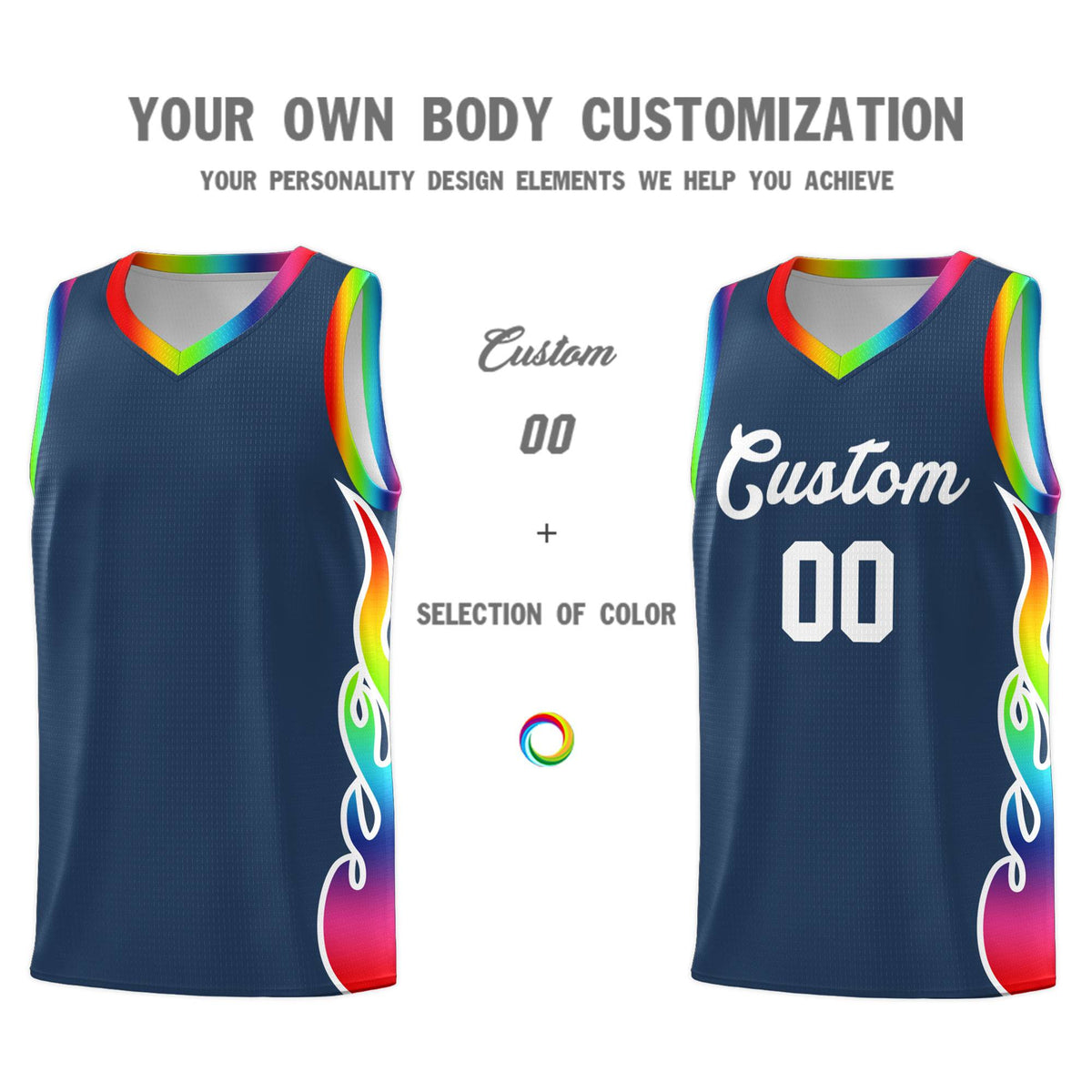 Custom Midnight Blue Side Flame Pattern Fashion Sports Uniform Basketball Jersey|KXKSHOP
