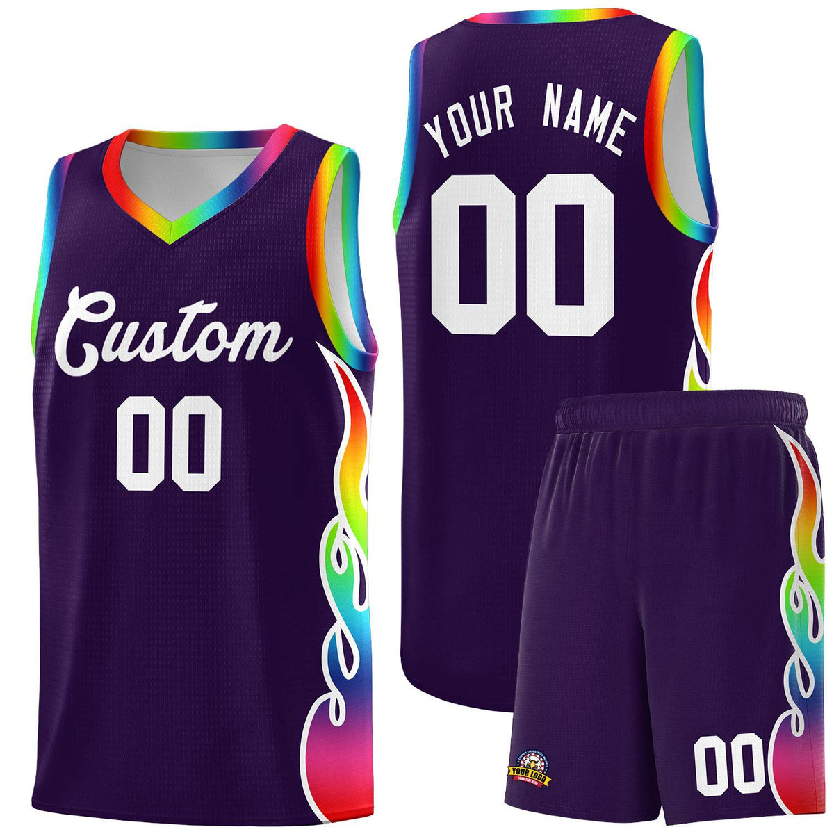Custom Purple Side Flame Pattern Fashion Sports Uniform Basketball Jersey|KXKSHOP