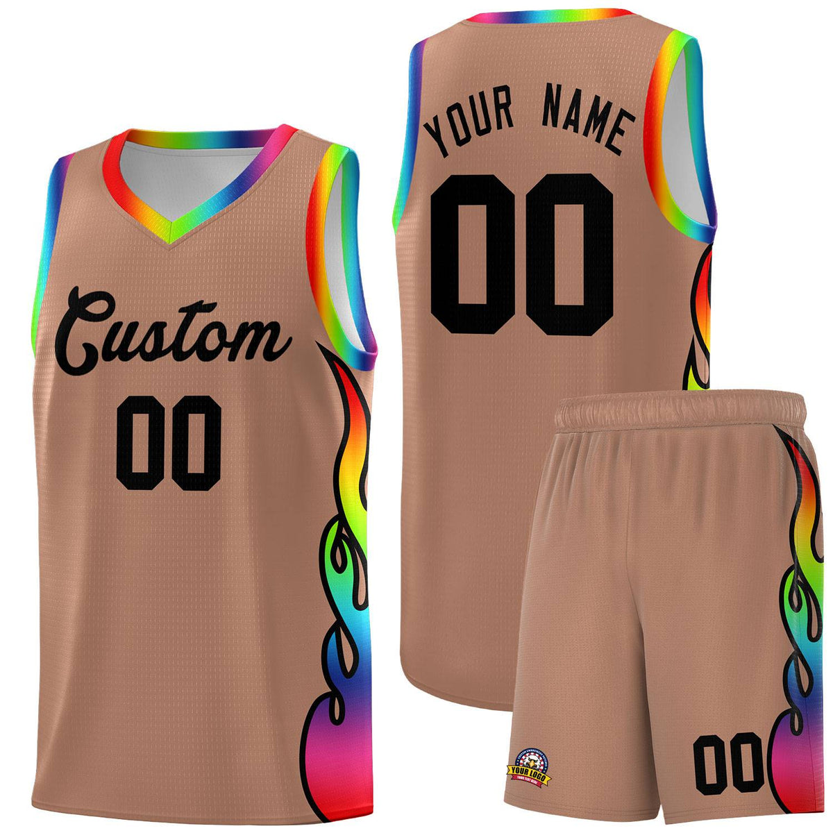 Custom Light Brown Side Flame Pattern Fashion Sports Uniform Basketball Jersey|KXKSHOP