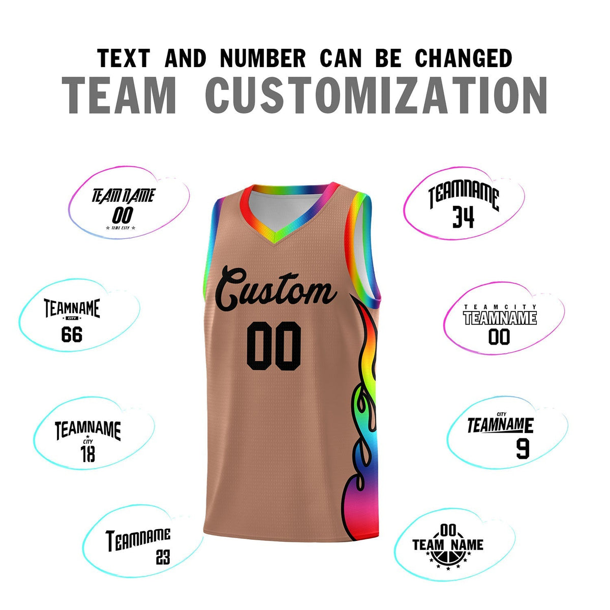 Custom Light Brown Side Flame Pattern Fashion Sports Uniform Basketball Jersey|KXKSHOP