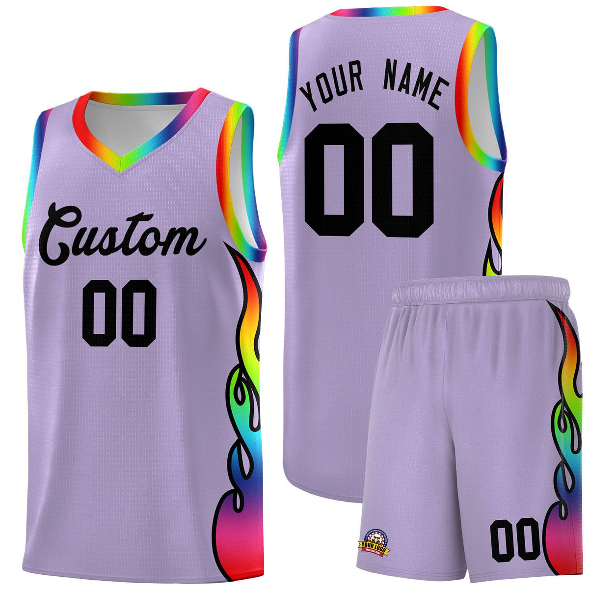 Custom Light Purple Side Flame Pattern Fashion Sports Uniform Basketball Jersey|KXKSHOP