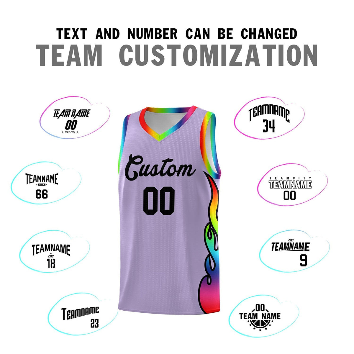 Custom Light Purple Side Flame Pattern Fashion Sports Uniform Basketball Jersey|KXKSHOP