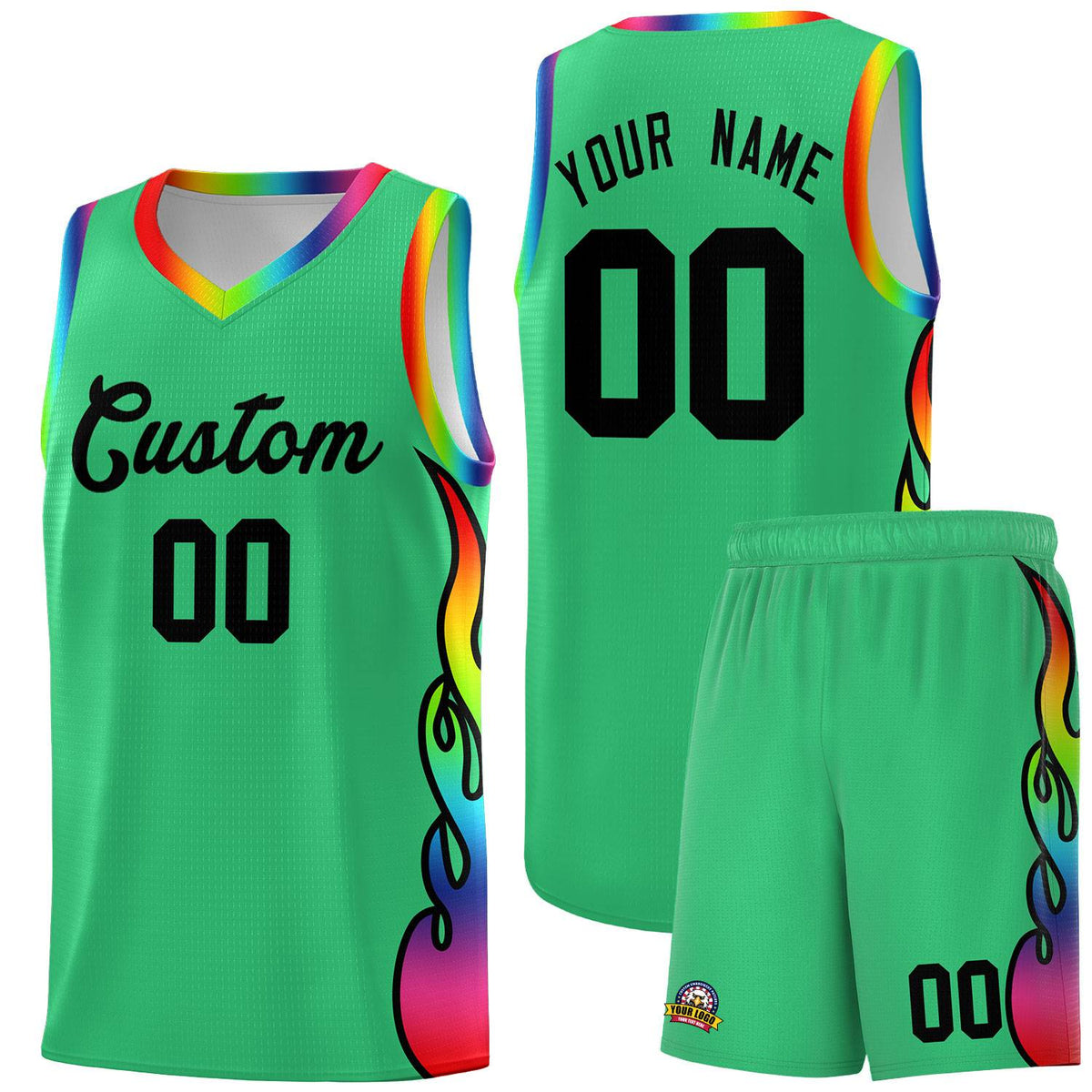 Custom Kelly Green Side Flame Pattern Fashion Sports Uniform Basketball Jersey|KXKSHOP