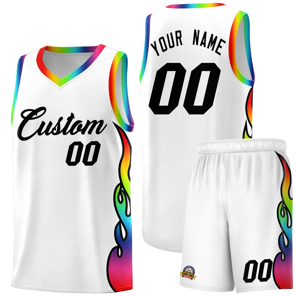Custom White Side Flame Pattern Fashion Sports Uniform Basketball Jersey|KXKSHOP