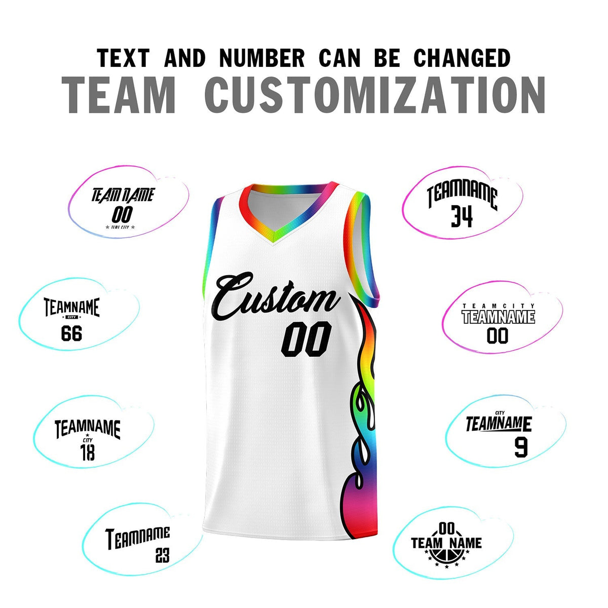 Custom White Side Flame Pattern Fashion Sports Uniform Basketball Jersey|KXKSHOP