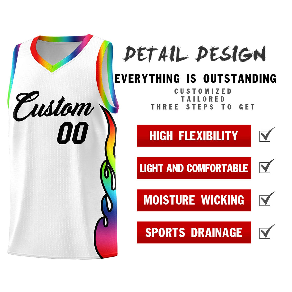 Custom White Side Flame Pattern Fashion Sports Uniform Basketball Jersey|KXKSHOP