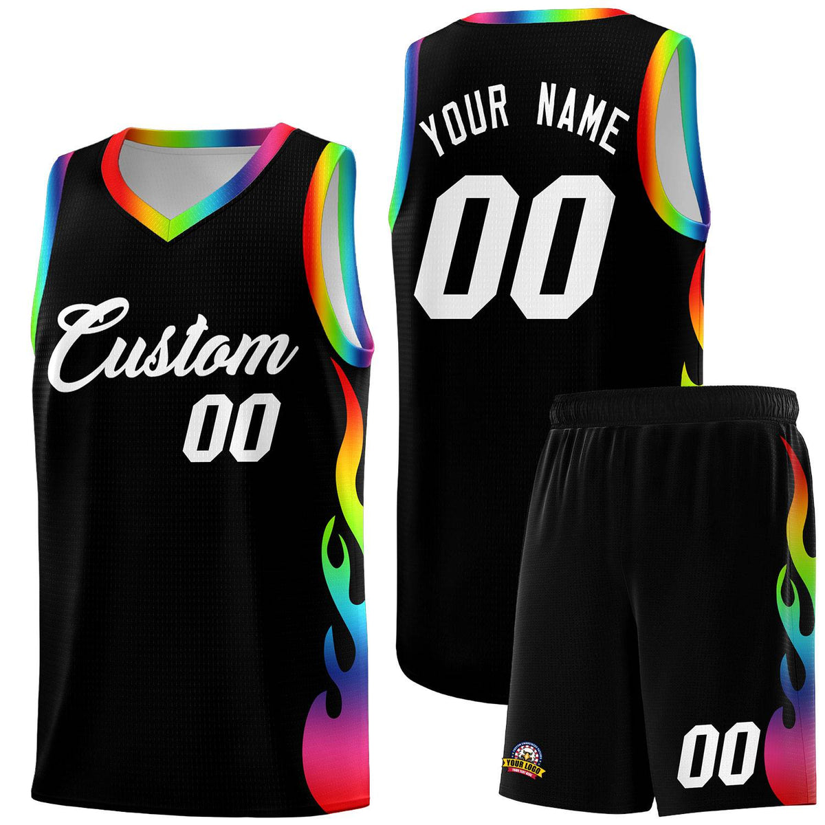 Custom Black Side Flame Pattern Fashion Sports Uniform Basketball Jersey|KXKSHOP