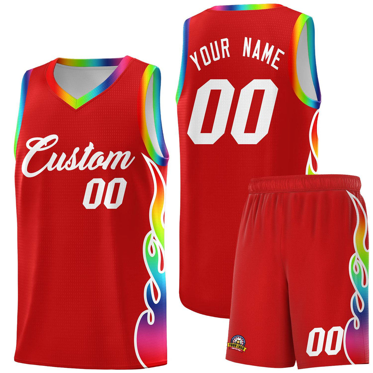 Custom Red Side Flame Pattern Fashion Sports Uniform Basketball Jersey|KXKSHOP