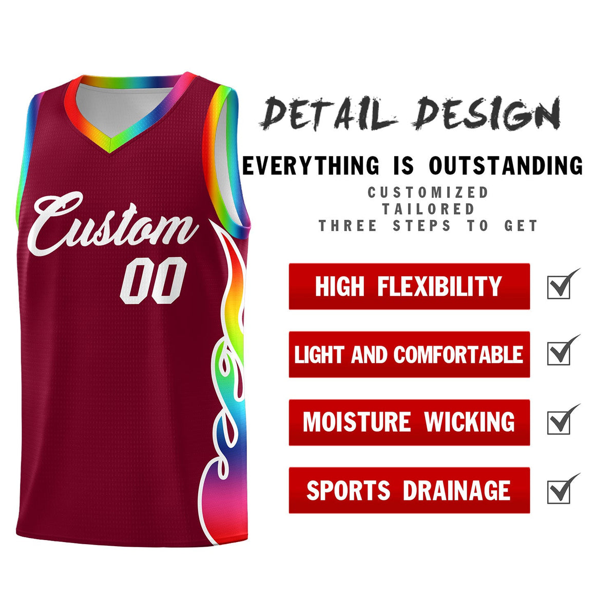 Custom Crimson Side Flame Pattern Fashion Sports Uniform Basketball Jersey|KXKSHOP