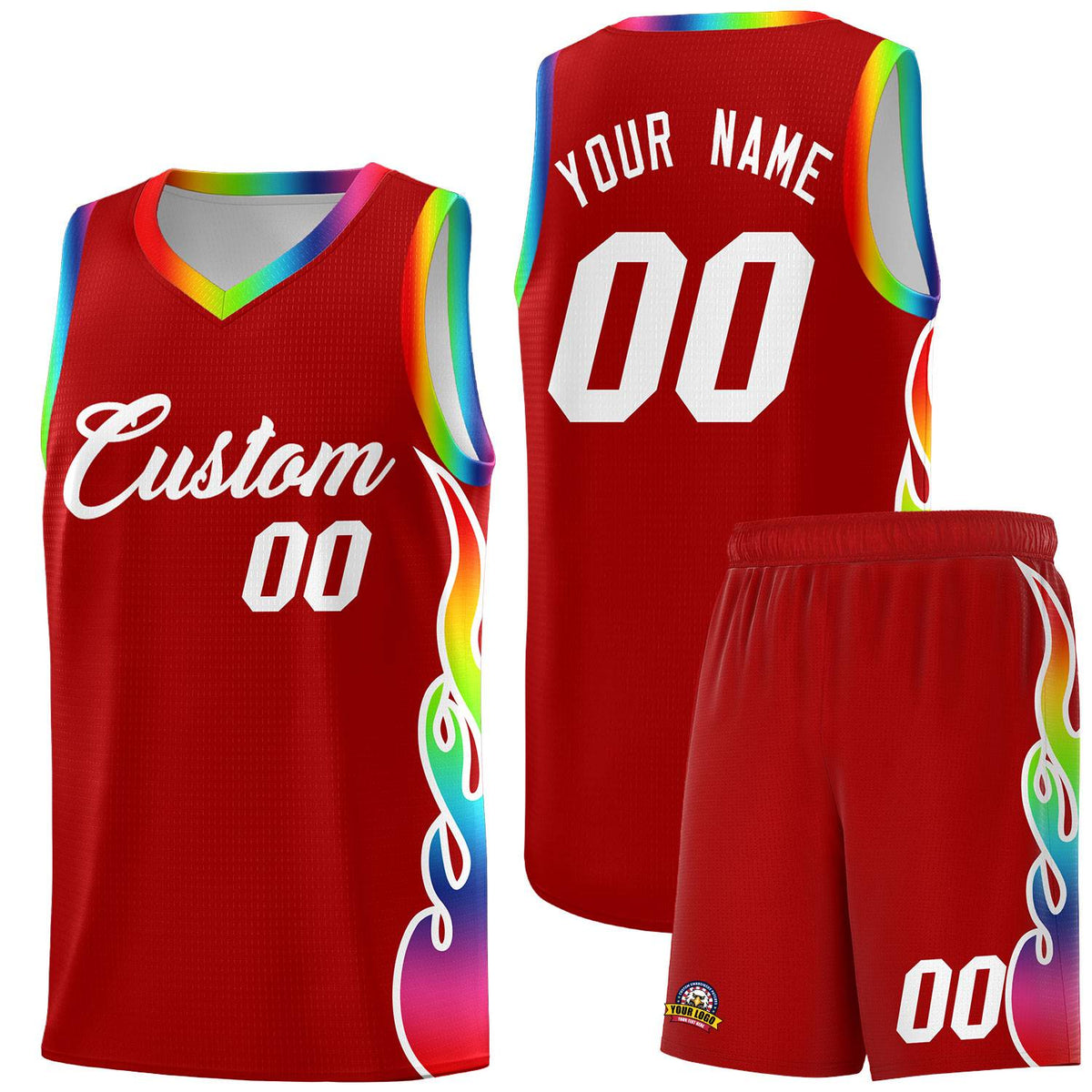 Custom Red Side Flame Pattern Fashion Sports Uniform Basketball Jersey|KXKSHOP