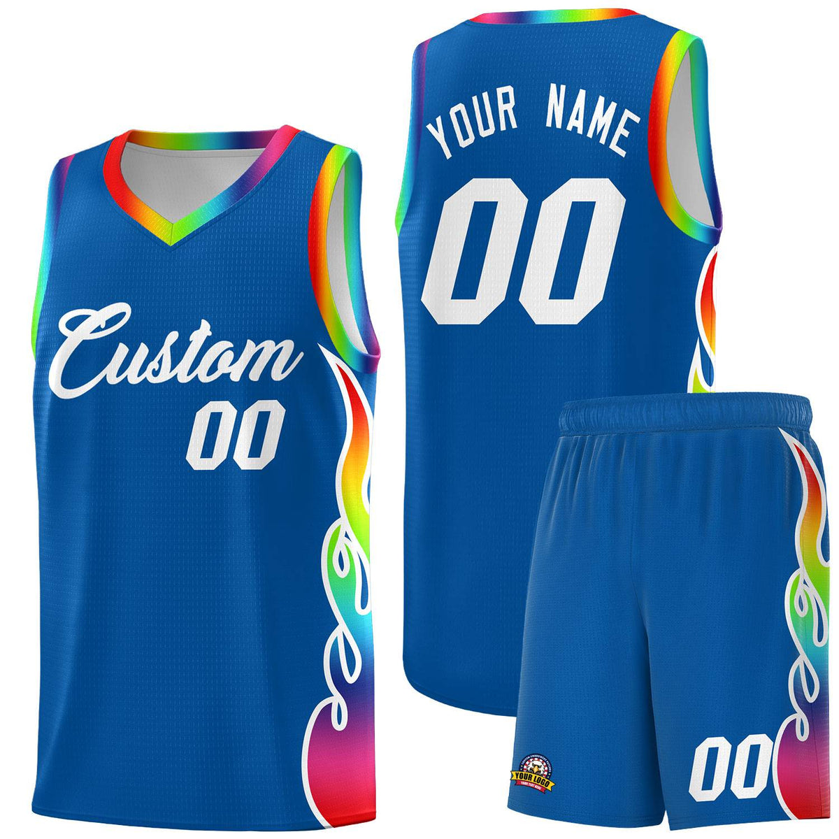 Custom Royal Side Flame Pattern Fashion Sports Uniform Basketball Jersey|KXKSHOP