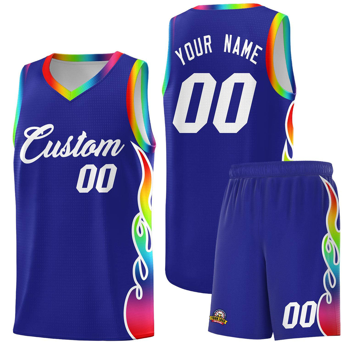 Custom Royal Side Flame Pattern Fashion Sports Uniform Basketball Jersey|KXKSHOP