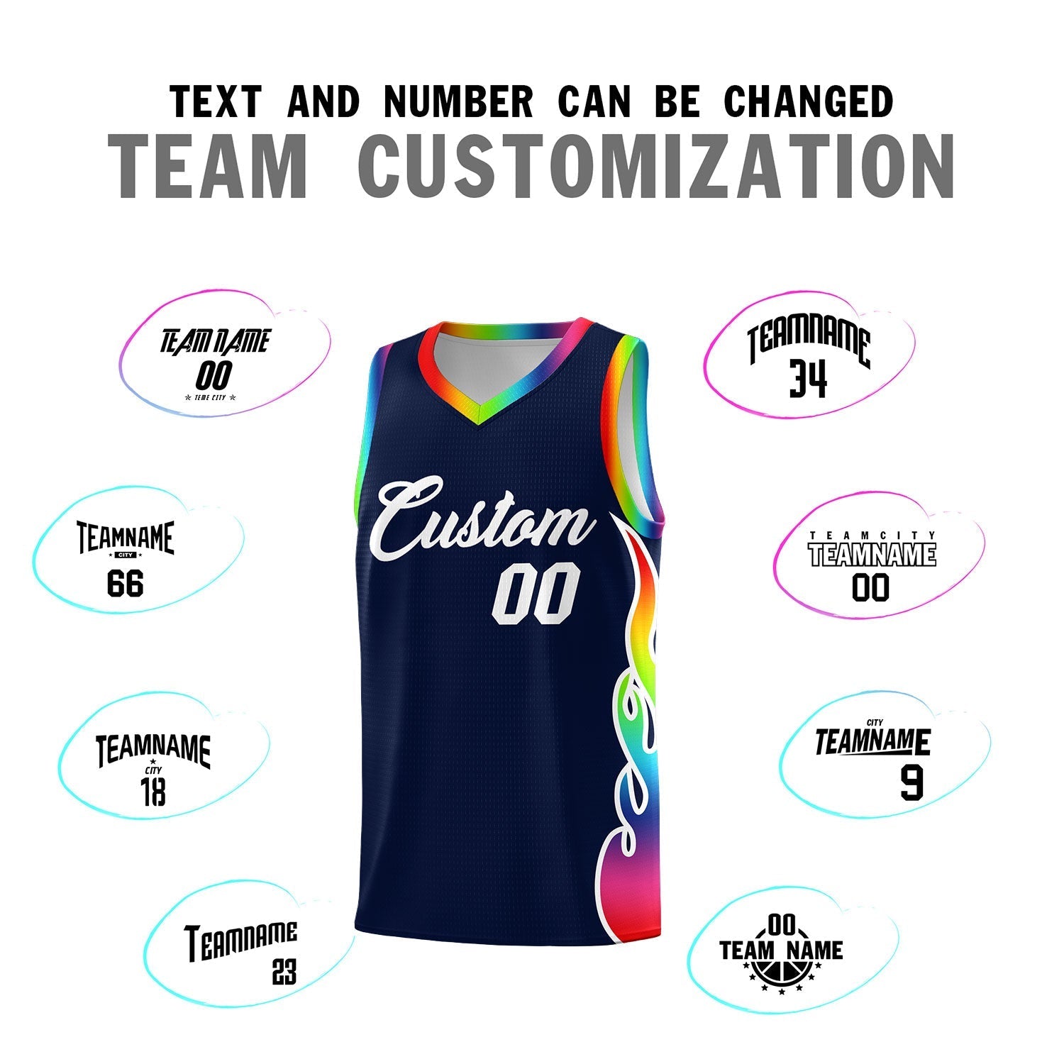 Custom Navy Side Flame Pattern Fashion Sports Uniform Basketball Jersey|KXKSHOP