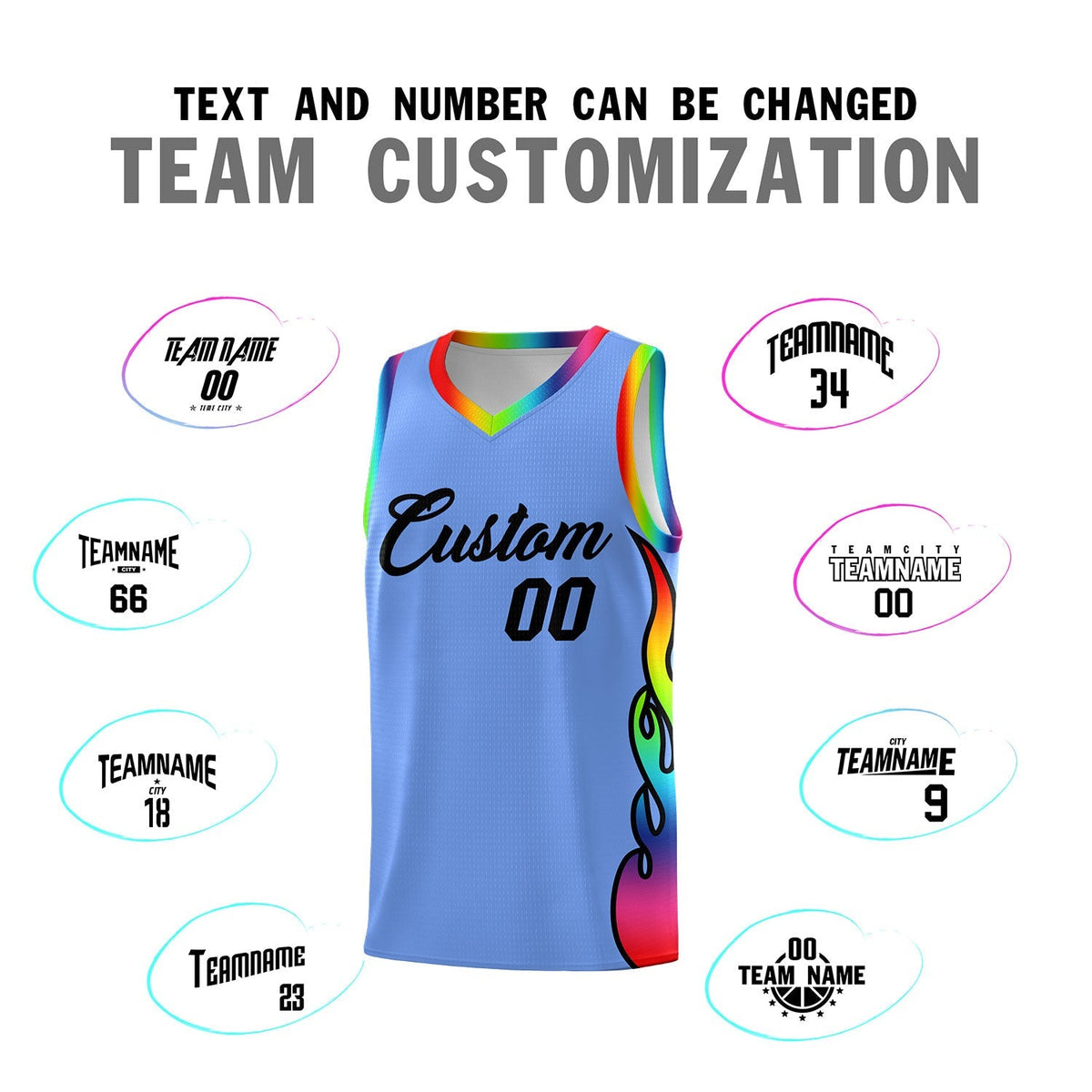 Custom Light Blue Side Flame Pattern Fashion Sports Uniform Basketball Jersey|KXKSHOP
