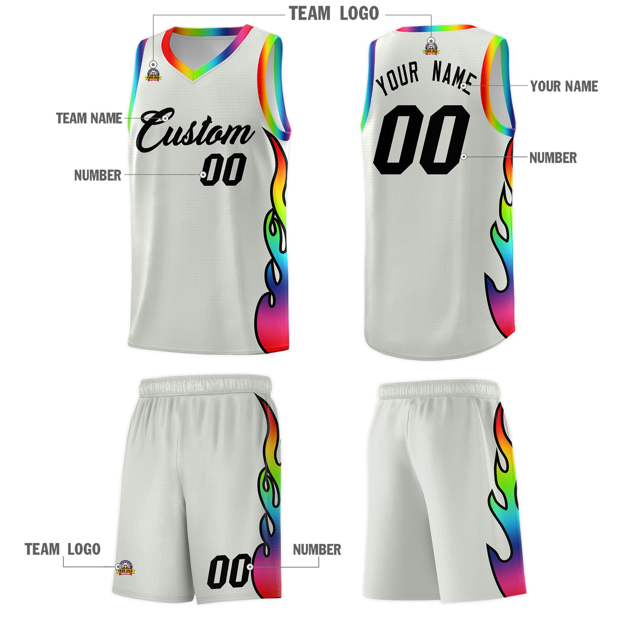 Custom Gray Side Flame Pattern Fashion Sports Uniform Basketball Jersey|KXKSHOP