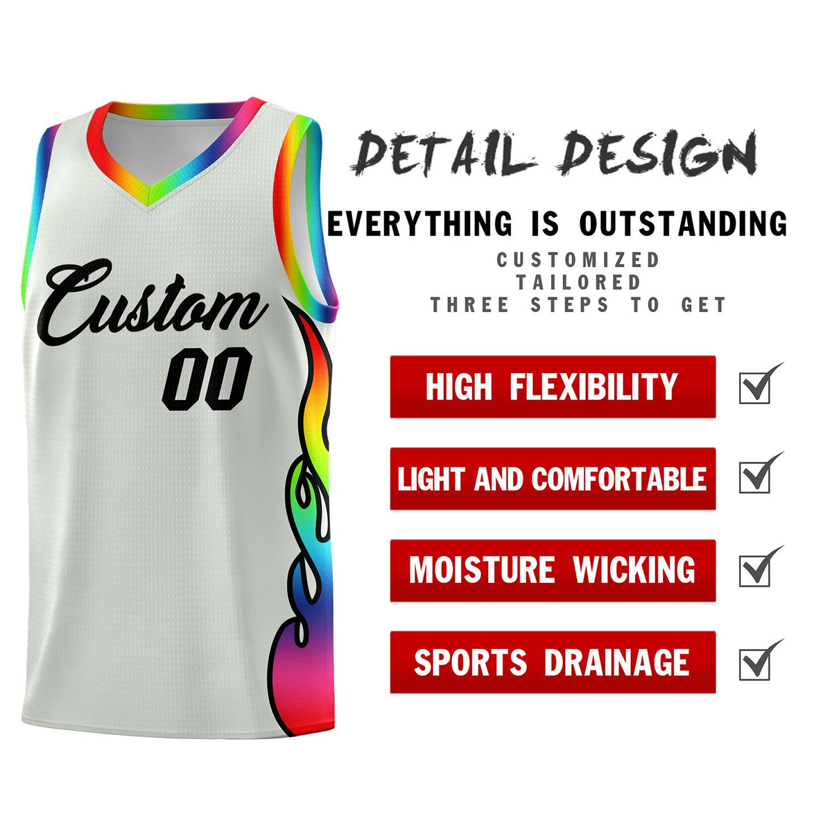 Custom Gray Side Flame Pattern Fashion Sports Uniform Basketball Jersey|KXKSHOP
