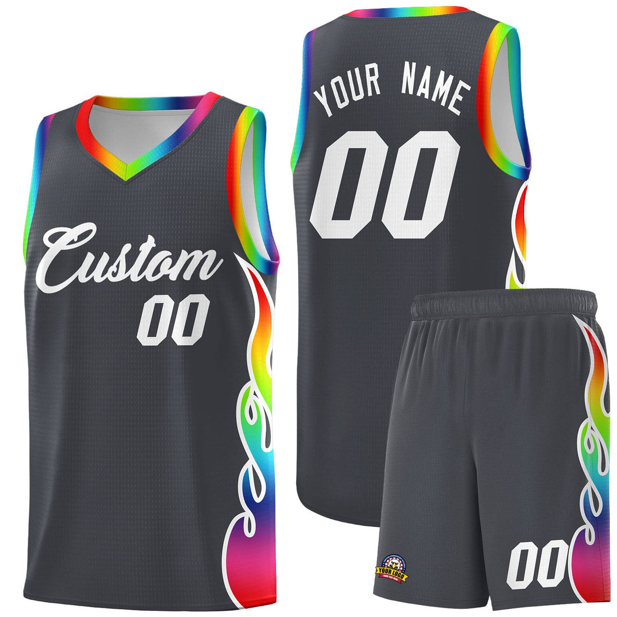 Custom Dark Gray Side Flame Pattern Fashion Sports Uniform Basketball Jersey|KXKSHOP