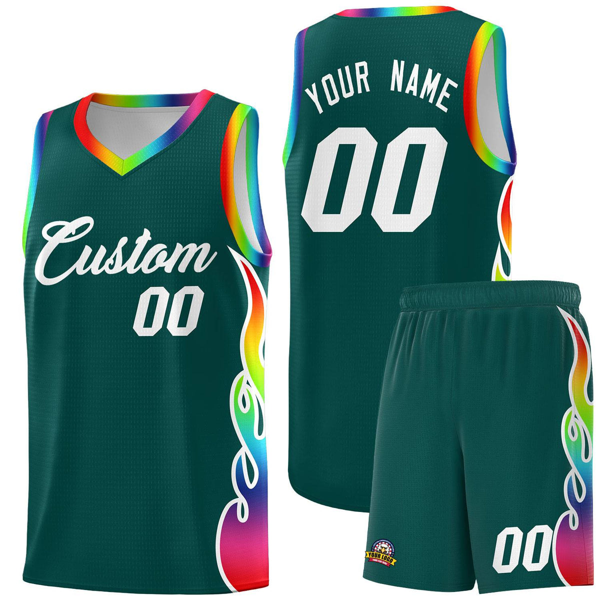 Custom Midnight Green Side Flame Pattern Fashion Sports Uniform Basketball Jersey|KXKSHOP