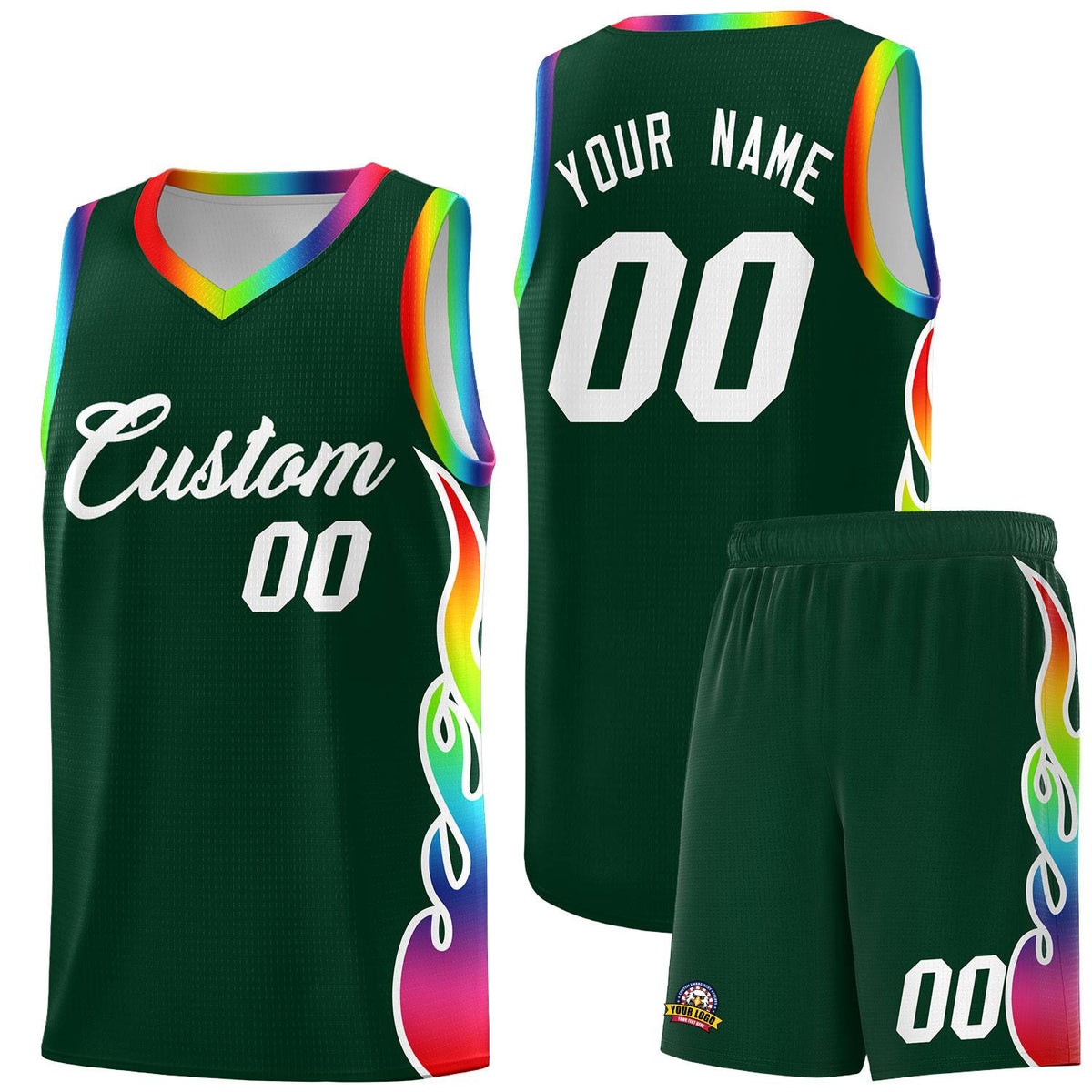 Custom Hunter Green Side Flame Pattern Fashion Sports Uniform Basketball Jersey|KXKSHOP