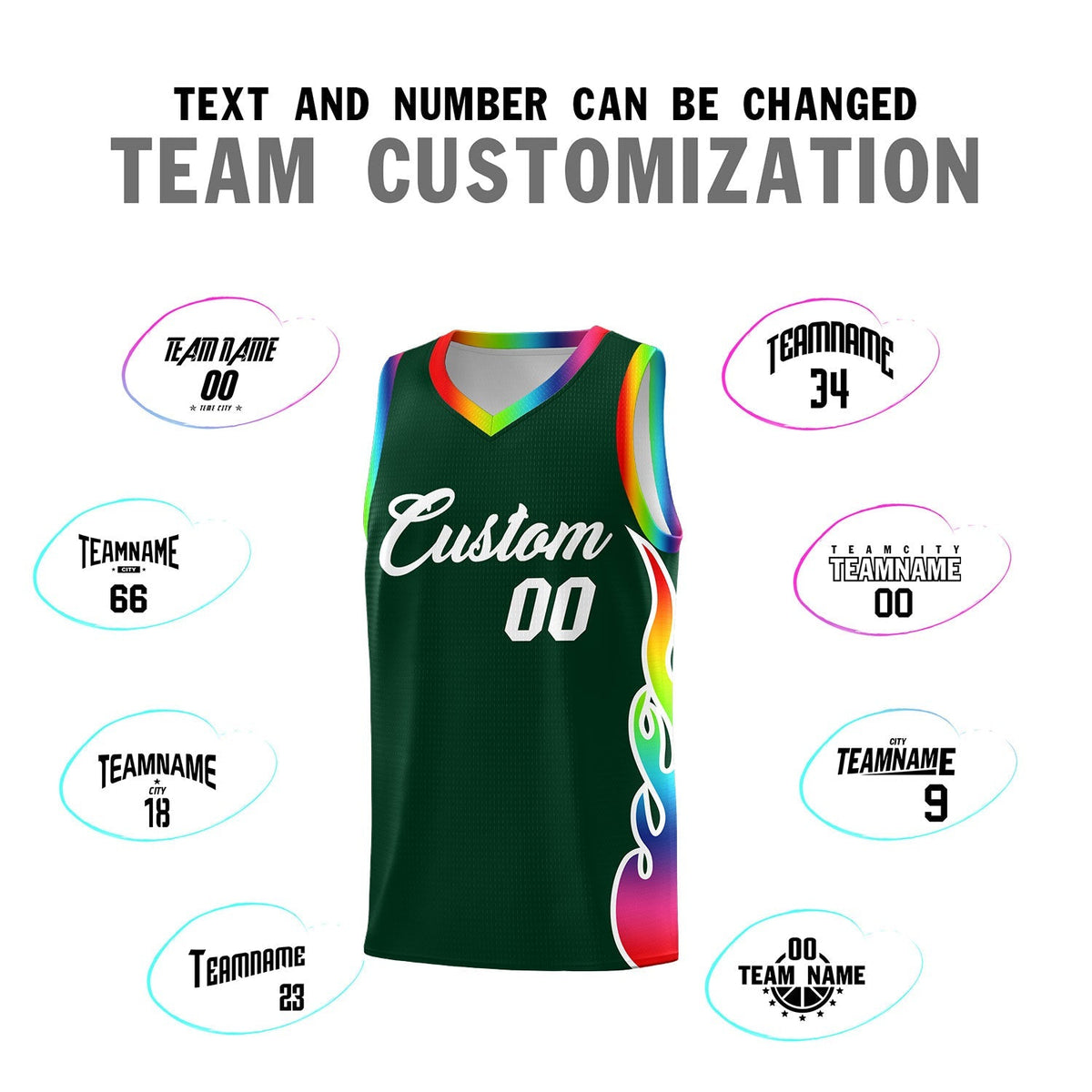 Custom Hunter Green Side Flame Pattern Fashion Sports Uniform Basketball Jersey|KXKSHOP