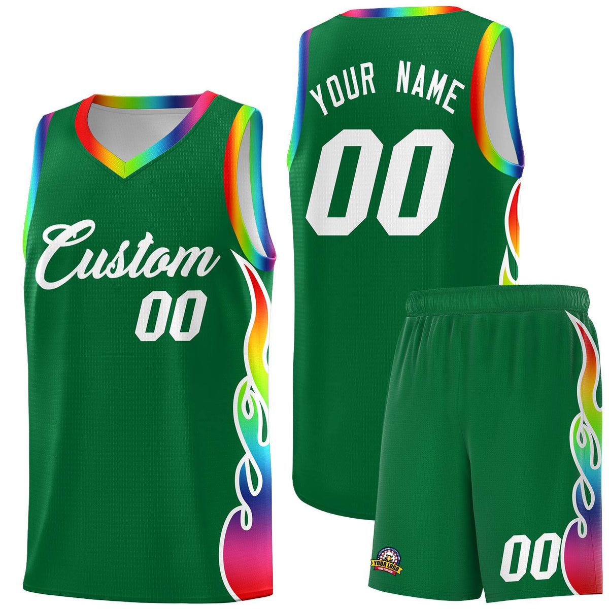 Custom Kelly Green Side Flame Pattern Fashion Sports Uniform Basketball Jersey|KXKSHOP
